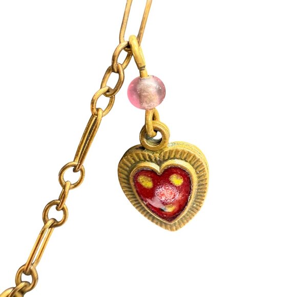 Vintage 12K Gold-Filled Necklace With Heart Charms & Glass Beads 16" - Picture 6 of 9